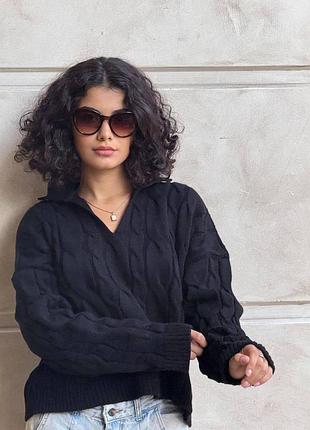 Женский черный свитер поло | 10016