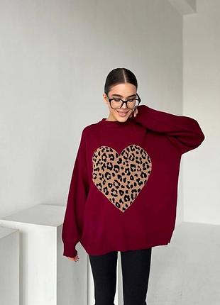 Жіночий подовжений оверсайз светр з сердечком | 1008