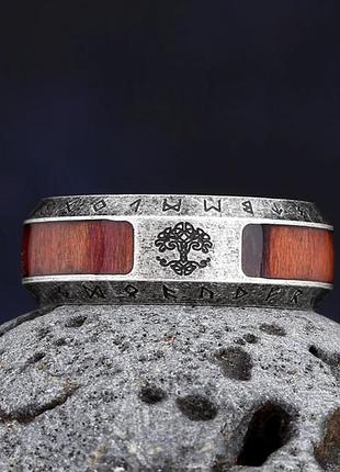 Кільце перстень руни дерево життя brown нержавіюча сталь жіноче чоловіче унісекс