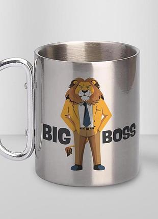Кружка металева з карабіном "big boss" 300 мл срібляста