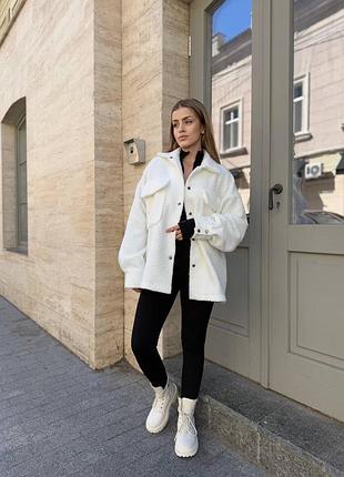 Женская теплая молочная рубашка баранец | 554