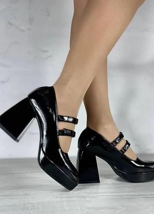 Туфли эко кожа эко лак на платформе тонкие ремешки офисный стиль деловой школьные на липучках мэри джейн 9.5см