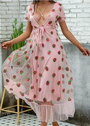 Розовое пикантные платье с клубничка 14-16 р