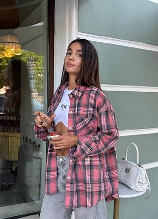 Рубашка принт в клетку манжеты оверсайз фланель турецкий