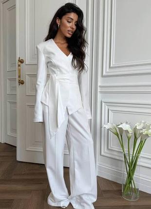 Официальный костюм на запах пиджак жакет штаны брюки пояс кимоно брючный костюм