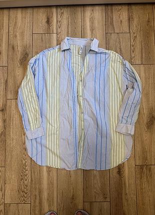 Рубашка сорочка з натуральної тканини в смужку кольорова оверсайз вільна