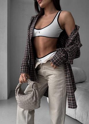 Итальянская фланель рубашка принт в клетку оверсайз манжеты удлиненная