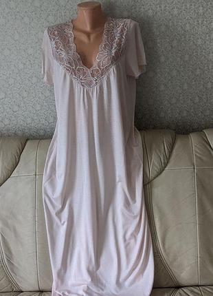 Ночная рубашка sawaco женская длинная натуральная розовая трикотажная с гипюром пеньюар длинная