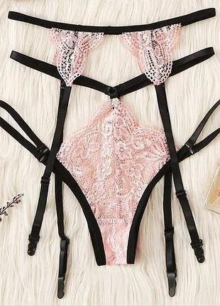 Трусики стринги пояс для чулок сетевой