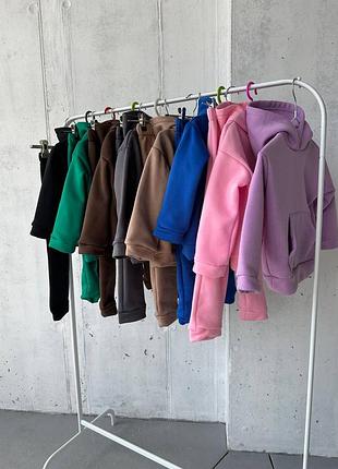 Детский костюм двойка худи + штаны теплый на флисе детский костюм двойка худи брюки тёплый на флисе черный коричневый розовый синий серый 010