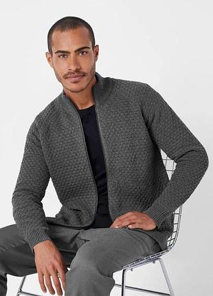 Мужская в вязанная кофта на молнии кардиган livergy s, m серый