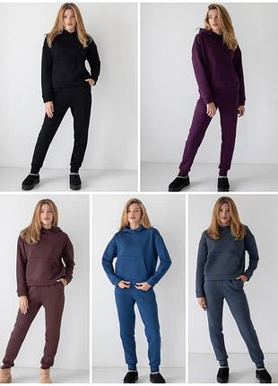 Зимний спортивный костюм женский, с капюшоном и карманами кенгуру, трехнитка с начесом, теплую спортивный женcкий костюм, трехнитка с начeсом
