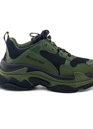 Кросівки кеди чоловічі balenciaga triple s темно - зелені / чорні 536737 оригінал