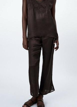 Атласні брюки з вишивкою zara
