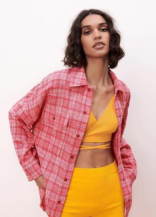 Щільна рожева сорочка в клітинку s, m zara