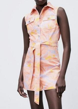 Zara джинсовый сарафан на пуговицах мини