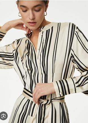 Платье-рубашка midaxi из атласа в полоску без воротника autograph