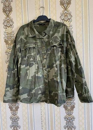 Стильна джинсовка, хакі джинсовий піджак жакет, джинсова сорочка батал мілітарі