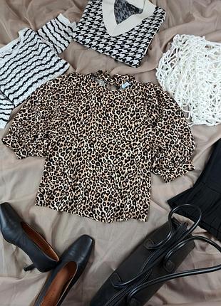 Брендовая леопардовая блуза с объемными рукавами primark🐆