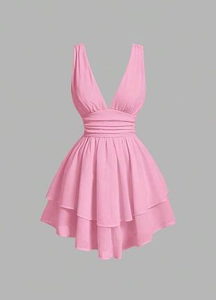 Платье розовое барби мини пышное