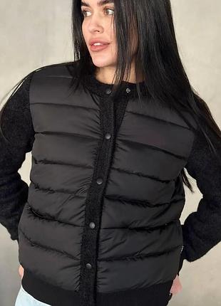 Демисезонная куртка бомбер с ангоровыми рукавами