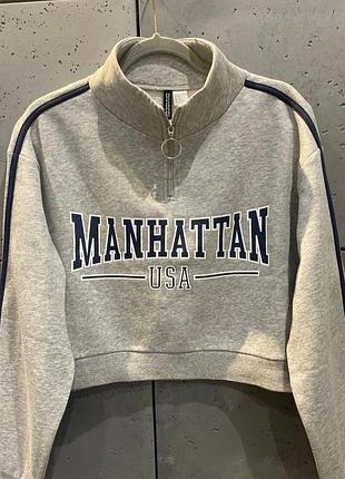 Кроп-свитшот manhattan Ausa утеплен на флисе с молнией на шее