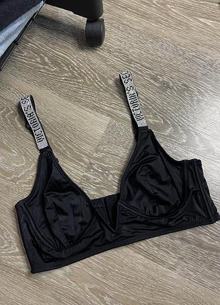 Чорний эластичный бюстгальтер,бюст,ліфчик базовий з стразами,з блискітками вікторія сікрет,сексуальний бюстік,чашка д,популярний трендовий