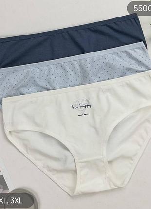 Женские хлопковые трусы слипы dominant батал, комплект (3 шт.) размеры: xl, 2xl, 3xl