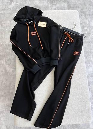 Костюм двійка худі та штани на зав'язках чорний