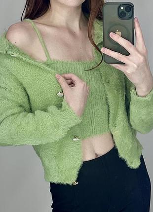 Комплект пухнастий кардиган + топ