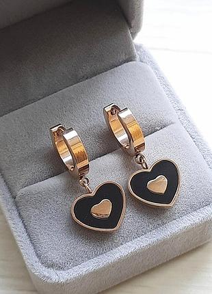 Серьги, сердечки, медсталь, позолота, позолоченные сережки