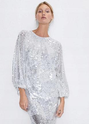 Новая блузка свитер zara tonal sequin appliqué с пайетками оверсайз