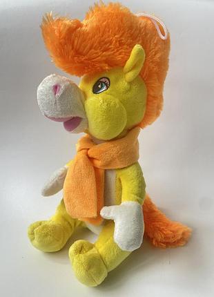 Мягкая игрушка яркая плюшевая пони лошадь лошадка мʼяка плюшева іграшка кінь поні жовтого кольору з поморанчовою гривою