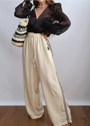 Штани палаццо з вишивкою f&f