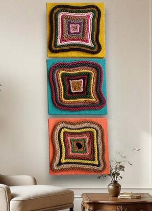 Набор из 3 картин на стену / текстильный гобелен или триптих ручной работы