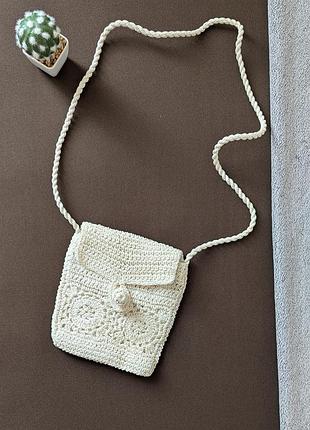 Белая плетеная сумка через плечо из бумажной соломы на хлопковой подкладке