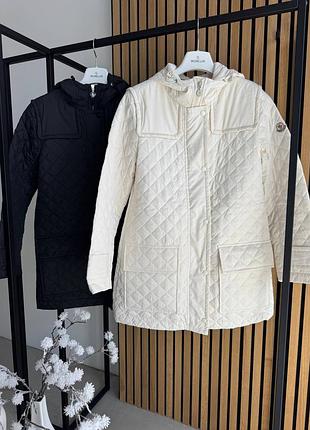 Легкий пуховик стеганный в клетку молочный бежевый и черный куртка демисезон