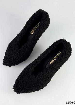 ▪️жіночі хутряні чорні туфлі хутро ведмедик тедді teddy маленький каблук, женские меховые черные туфли мех мишка тедди teddy маленький каблук