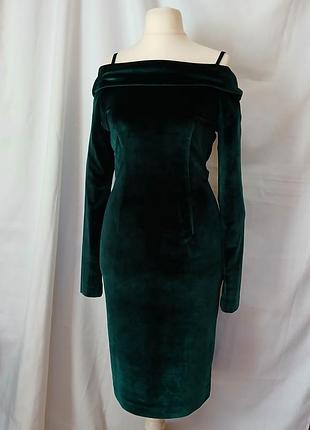 Эффектное изумрудное велюровое платье, платье бархатное вечернее