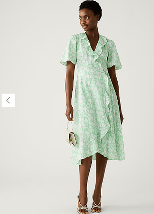 Льняное миди платье на запах marks&spencer