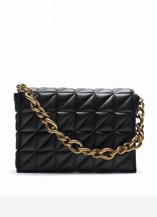 Zara чорна стьобана жіноча сумка багет