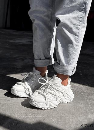 Кроссовки женские белые / белые кроссовки на платформе / белые кроссовки на массивной подошве