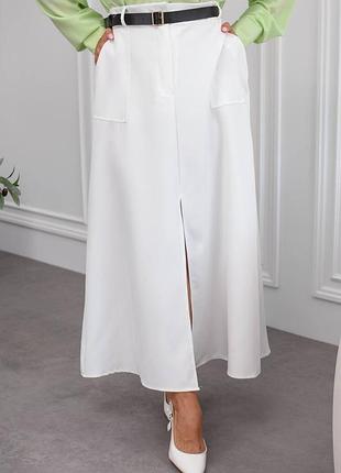 Довга біла класична спідниця | 2124