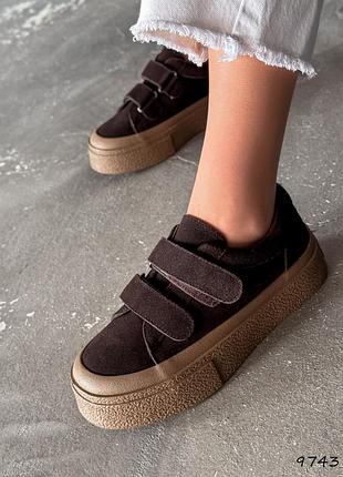 Кросівки жіночі коричневі / жіночі кросівки шоколадного кольору на липучках