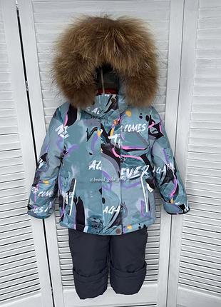 Зимовий термо комплект комбінезон для дівчаток 92-116