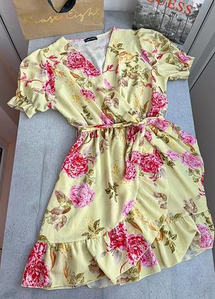 Платье женское цветочное принт мини с рюшами