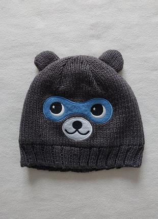 Демисезонная шапка шапочка без завязок размер 12-24 мес, вязаная, внутри флисовая подкладка