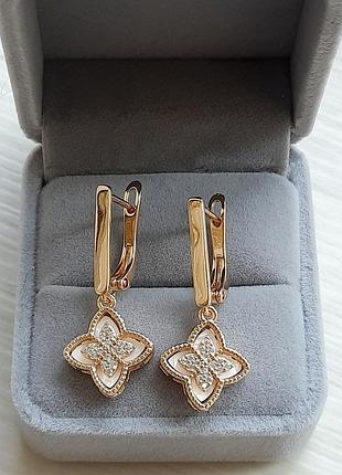 Серьги клевер, медсталь, позолота, позолоченные