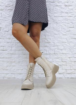 Жіночі черевики із натуральної шкіри молочного кольору на платформі, бот 40 (демі, зима)