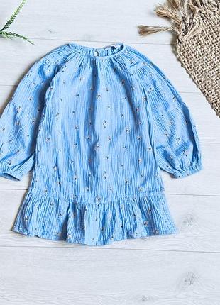 🌿муслін сукня на 6/7 р як нова ціна -210 г🌿колір - ніжно блакитний д-44 см рукав від ворота -48